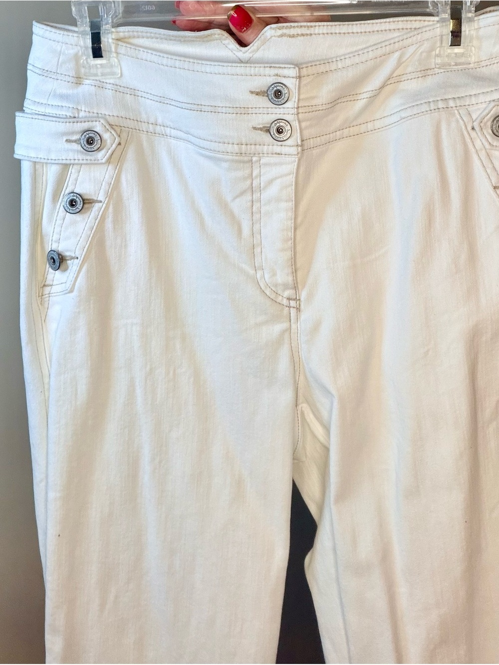 INC International Concepts White High-Rise Button-Accent Jeans